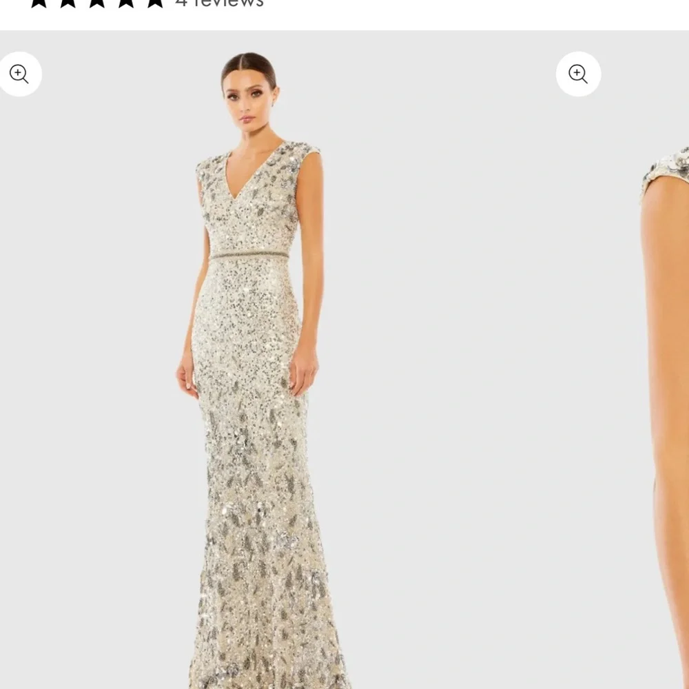 Mac Duggal Silver Sequin Beaded Fitted Prom Dress - Picture 4 of 11